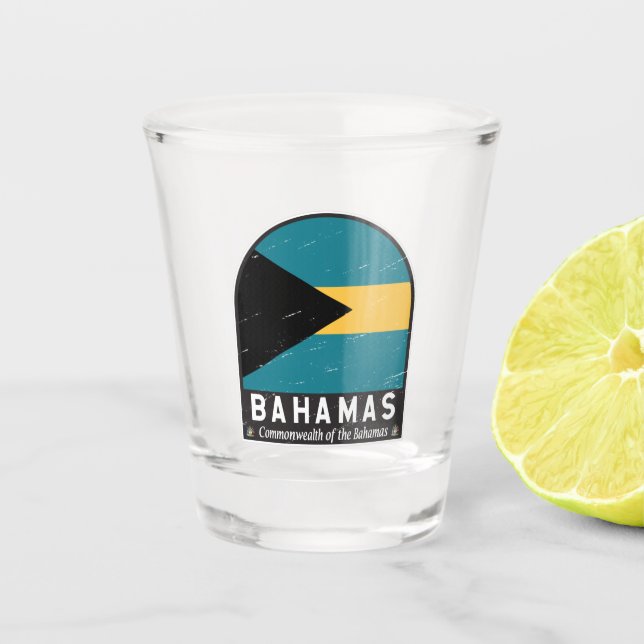 Das Emblem der Bahamas-Fahne erschütterte Vintag Schnapsglas (Vorderseite)