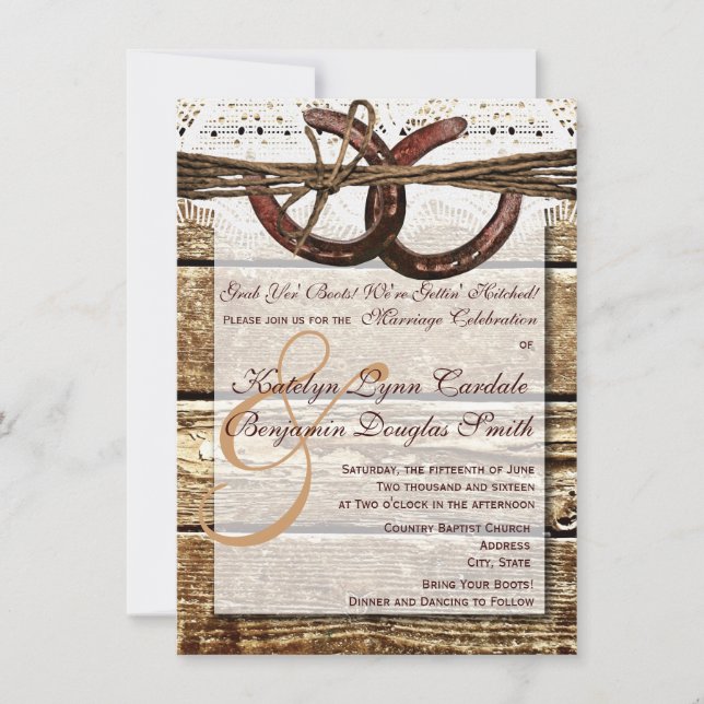 Das Erhalten der Hitched hölzernen Wedding Einladung (Vorderseite)