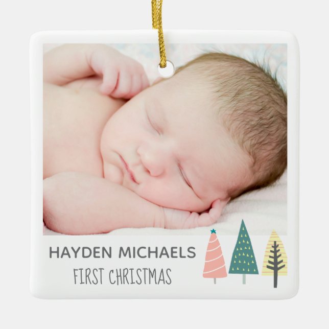 Das erste Foto des modernen Pastel Babys für Weihn Keramikornament (Vorderseite)