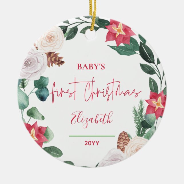 Das erste Foto für den Blumenkranz des Babys Keramik Ornament (Vorne)