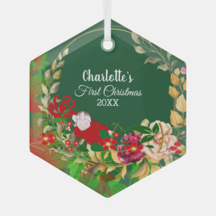 Das erste grüne Blumenkranz des Schlafsäuglings Ornament Aus Glas