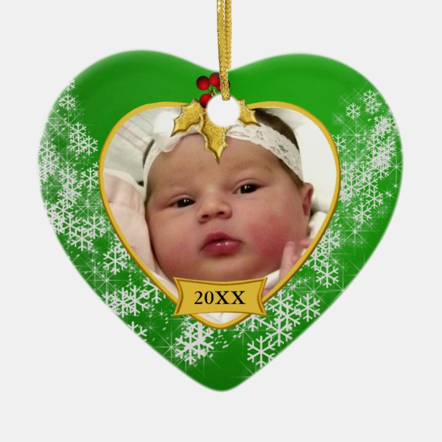Das erste grüne Foto für das Baby Keramik Ornament (Vorne)