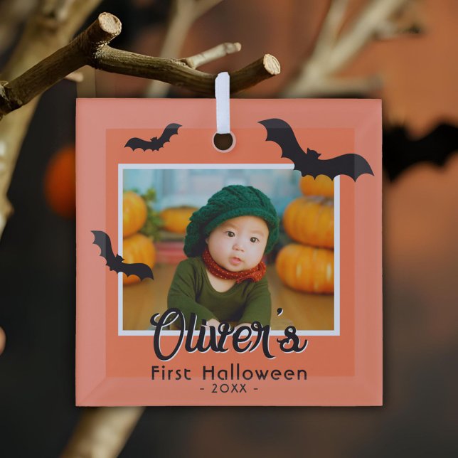 Das erste Halloween-Black-Bats-Foto des Babys Ornament Aus Glas (Von Creator hochgeladen)