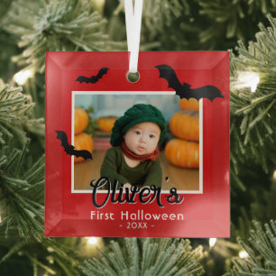 Das erste Halloween-Black-Bats-Foto des Babys Ornament Aus Glas