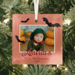 Das erste Halloween-Black-Bats-Foto des Babys Ornament Aus Glas