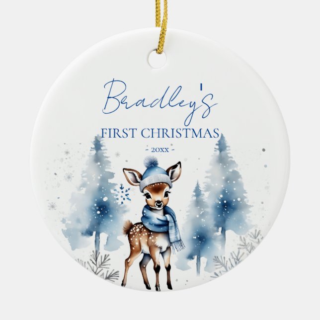Das erste niedliche Hirsche-Foto des Babys Keramik Ornament (Vorne)