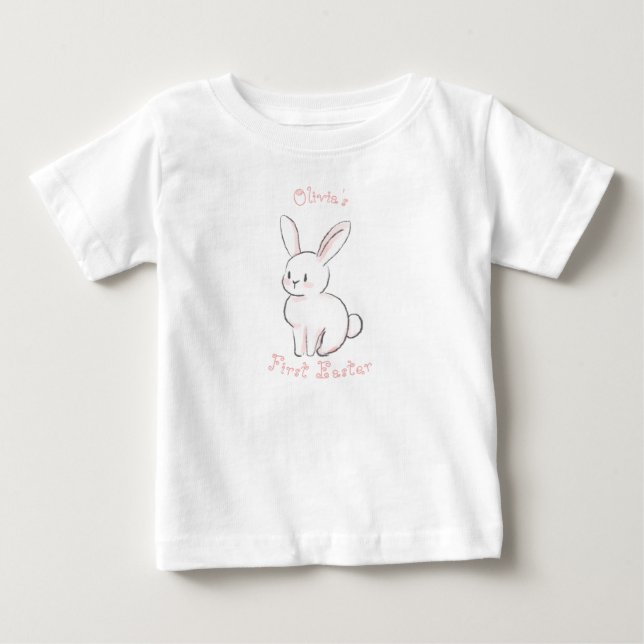 Das erste Ostern des Babys mit niedlichem Sitzbänd Baby T-shirt (Vorderseite)