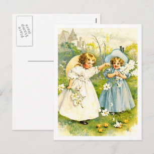Das erste Ostern des Babys. Vintage Kinder Postkar Feiertagspostkarte