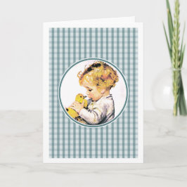 Das erste Ostern des Babys. Vintages Baby mit Duck Feiertagskarte