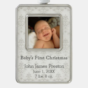 Das erste Weihnachten des Babys auf silbernem Rahmen-Ornament Silber