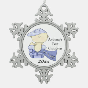 Das erste Weihnachten des Babys/Junge-Fertigen Schneeflocken Zinn-Ornament