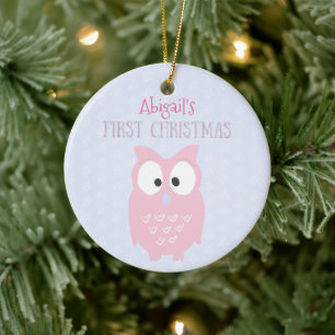 Das erste Weihnachten des Babys - süße rosa Eule Keramik Ornament