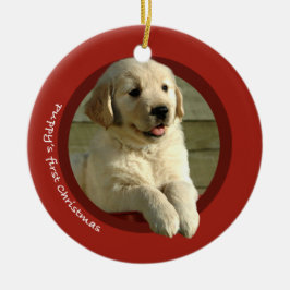 Das erste Weihnachten des Welpen (golden Keramikornament
