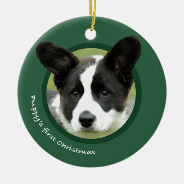 Das erste Weihnachten des Welpen Keramik Ornament (Vorne)