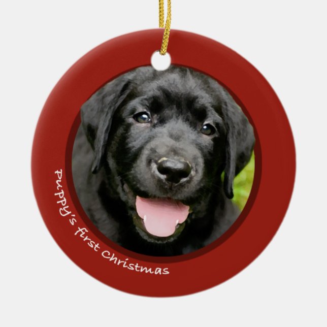 Das erste Weihnachten des Welpen (Labrador Keramik Ornament (Vorne)