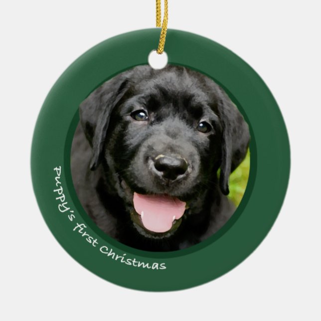 Das erste Weihnachten des Welpen (Labrador Keramik Ornament (Vorne)