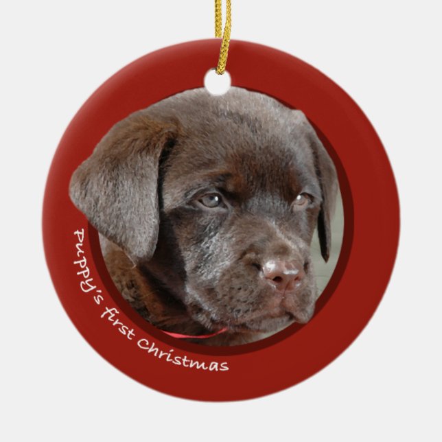 Das erste Weihnachten des Welpen (Labrador Keramik Ornament (Vorne)
