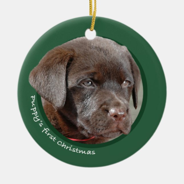 Das erste Weihnachten des Welpen (Labrador Keramikornament (Vorne)