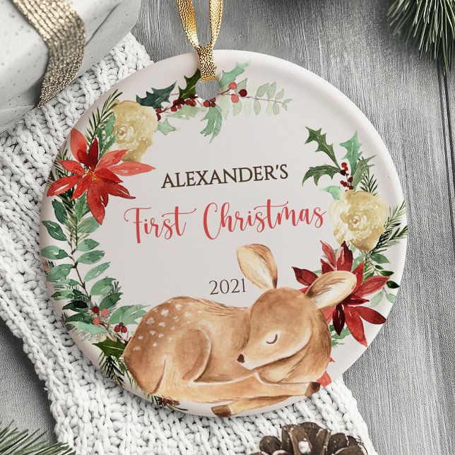 Das erste Weihnachtsbaumwald des Babys Keramik Ornament (Baby's First Christmas Ornament Woodland animals)