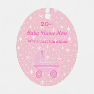 Das erste Weihnachtsdesign des Babys in Rosa und W Ornament Aus Metall