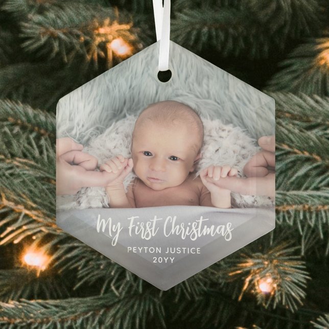 Das erste Weihnachtsfest des Babys, einfach 1 Foto Ornament Aus Glas (Von Creator hochgeladen)
