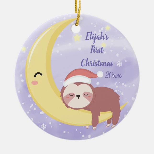 Das erste Weihnachtsfest des Babys mit Faultier un Keramik Ornament (Vorne)