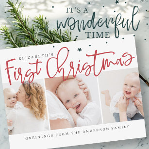 Das erste Weihnachtsfest des Babys Modernes Foto m Feiertagspostkarte