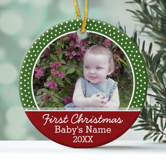 Das erste Weihnachtsfest des Babys - Single auf de Keramikornament (Personalized Photo Ornament - First Christmas)
