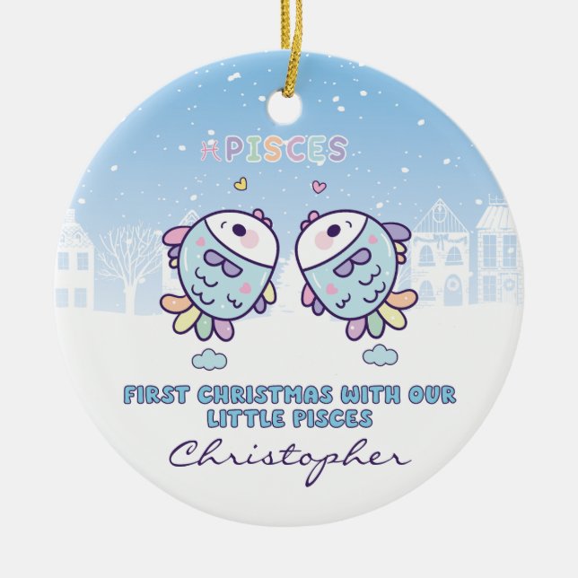 Das erste Weihnachtsfest des Babys von Zodiac Sign Keramik Ornament (Vorne)