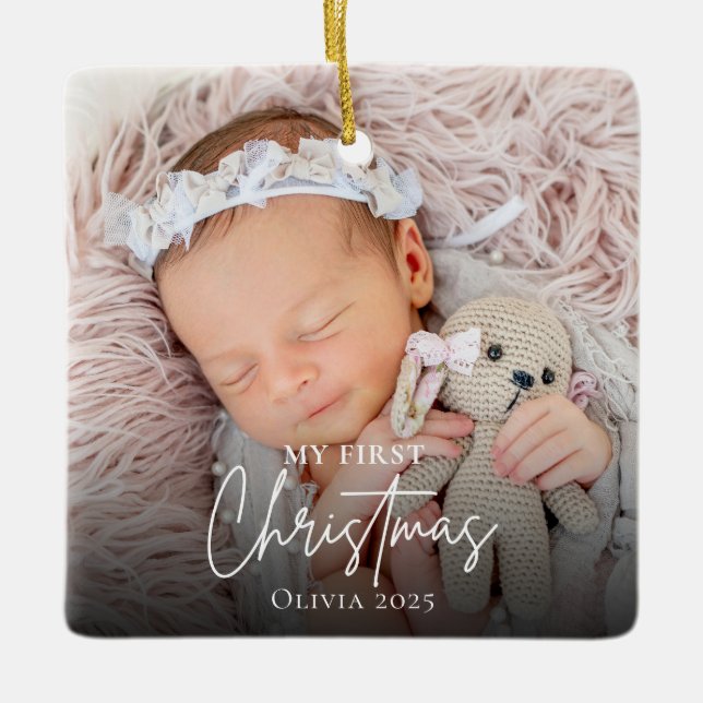 Das erste Weihnachtsfest des modernen Babys Foto K Keramikornament (Vorderseite)