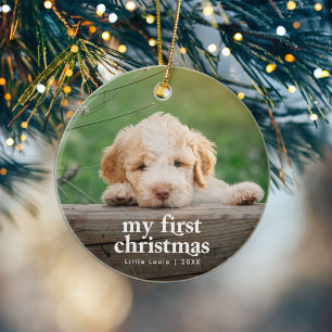 Das erste Weihnachtsfest des modernen Hundes-Fotos Keramik Ornament