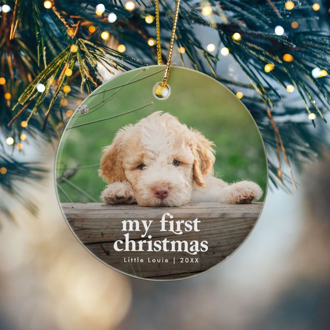 Das erste Weihnachtsfest des modernen Hundes-Fotos Keramik Ornament (Von Creator hochgeladen)