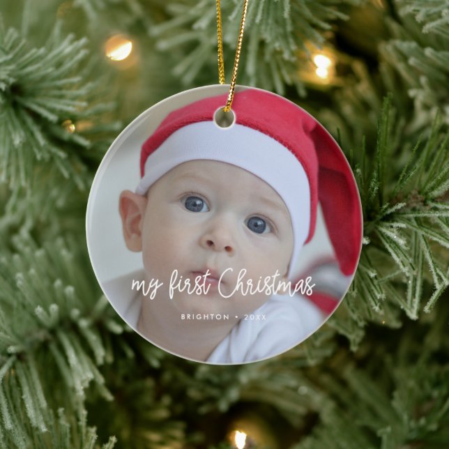 Das erste Weihnachtsfest im modernen Baby-Foto Keramik Ornament (Baum)