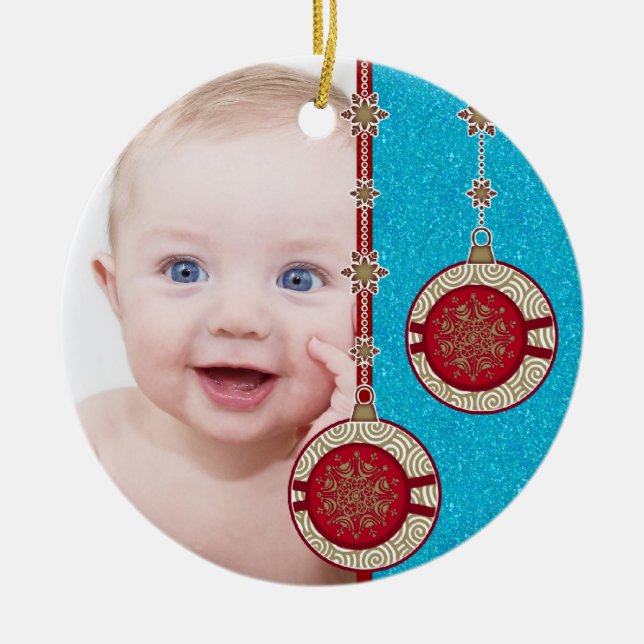 Das erste Weihnachtsgeschenk des Babys im Foto Keramikornament (Vorne)