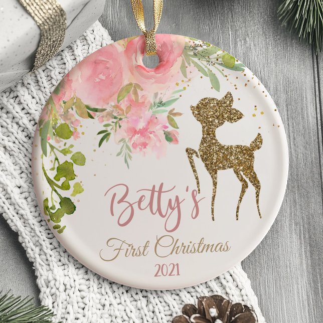 Das erste Weihnachtsgeschmuck des Babys, Hirschwal Keramik Ornament (Baby's First Christmas Ornament deer woodland animal)