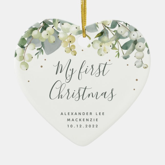 Das erste Weihnachtsherz des Babys in Form Keramik Ornament (Vorne)