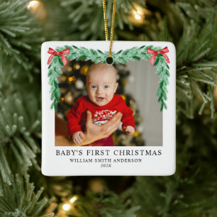 Das erste Weihnachtsjubiläum des modernen Bow Baby Keramikornament