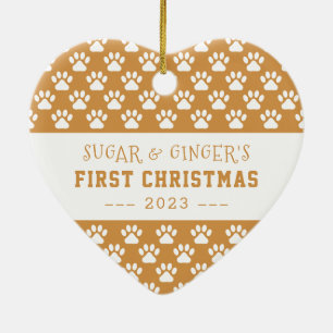 Das erste Weihnachtspaws Gold Full Foto des Hauses Keramik Ornament