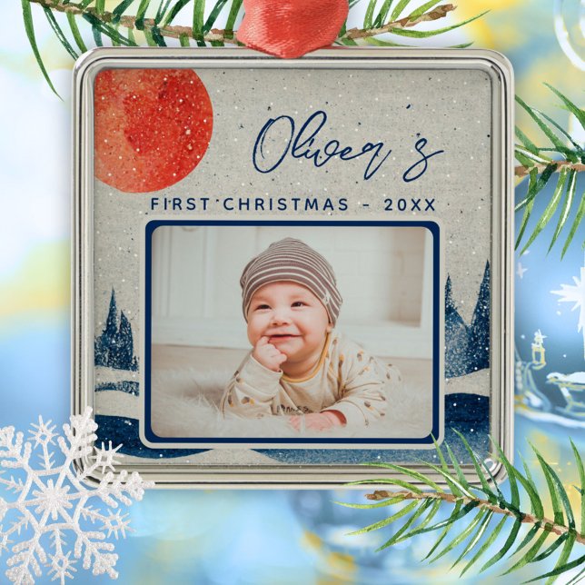 Das erste Weihnachtswald-Foto des Babys Ornament Aus Metall (Von Creator hochgeladen)