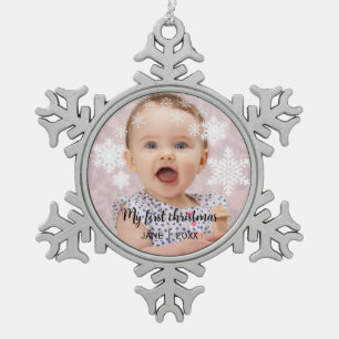 Das erste Weihnachtsweiß des Babys Schneeflocken Zinn-Ornament