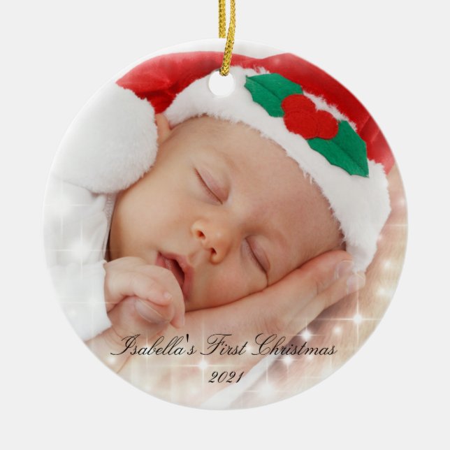 Das erste zweiseitige Foto des Babys Keramik Ornament (Vorne)