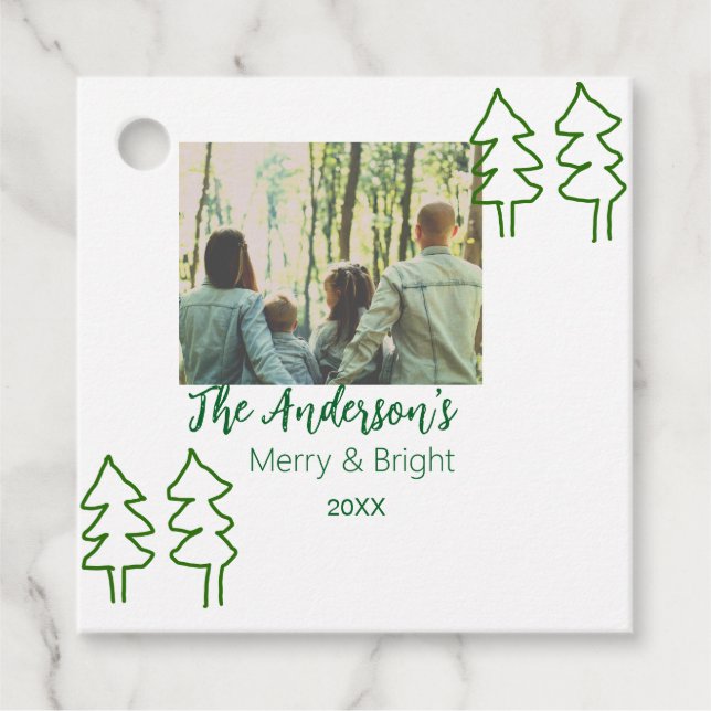 Das familiengrüne Weihnachtsbaum Foto modern Geschenkanhänger (Vorderseite)