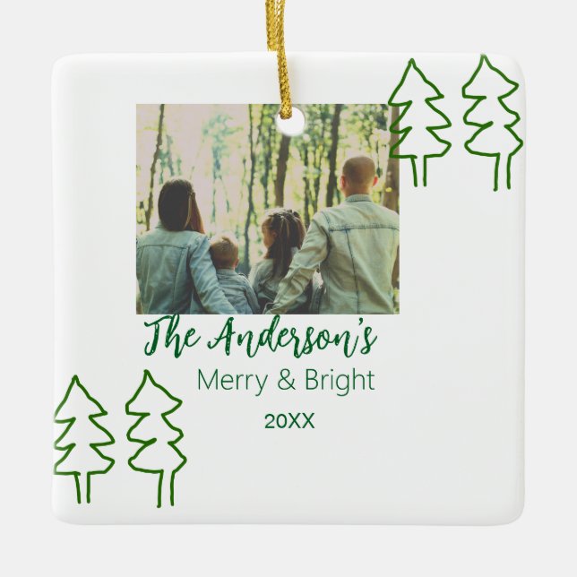 Das familiengrüne Weihnachtsbaum Foto modern Keramikornament (Vorderseite)