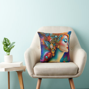 Das farbenprächtige AI Art Portrait Kissen