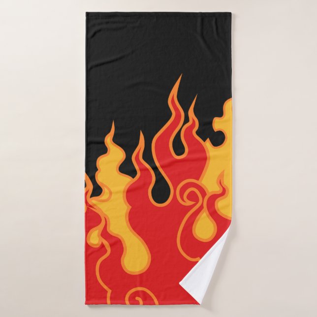 Das Feuer. Flammenzungen auf schwarzem Hintergrund Badehandtuch (Badehandtuch)