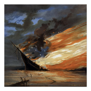 Das Flaggschiff des Zivilen Krieges gegen das Feue Poster