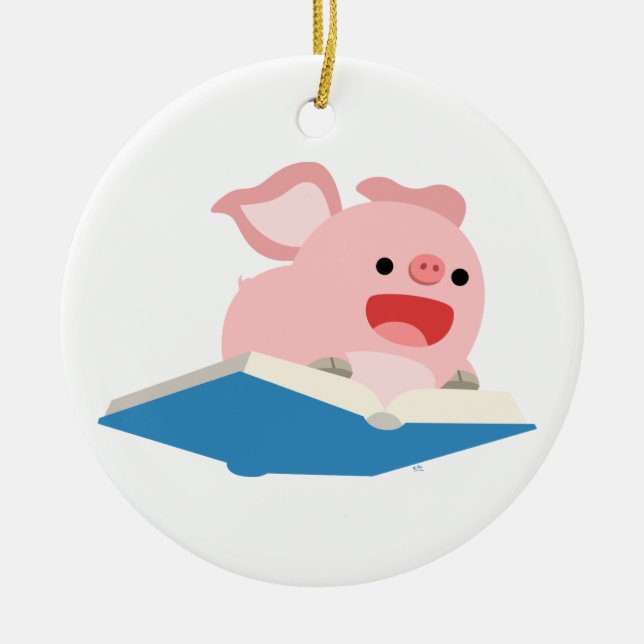 Das fliegende Buch und der Cartoon - Schweinefleis Keramik Ornament (Vorne)