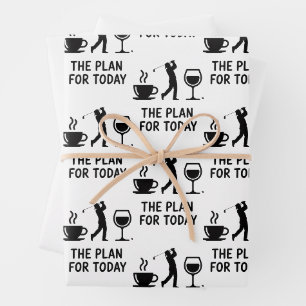 Das Flugzeug für heute Lustiger Golf Wein Kaffee G Geschenkpapier Set
