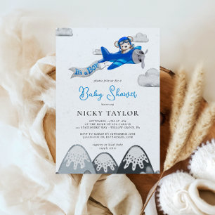 Das Flugzeug Winter Baby Dusche ist ein Boy Aviato Einladung