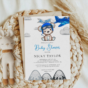 Das Flugzeug Winter Baby Dusche ist ein Boy Aviato Einladung